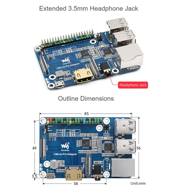 Adaptateur Raspberry Pi CM4 vers 3B pour Raspberry Pi 3 modèle B/B+, Pi CM4 vers 3B
