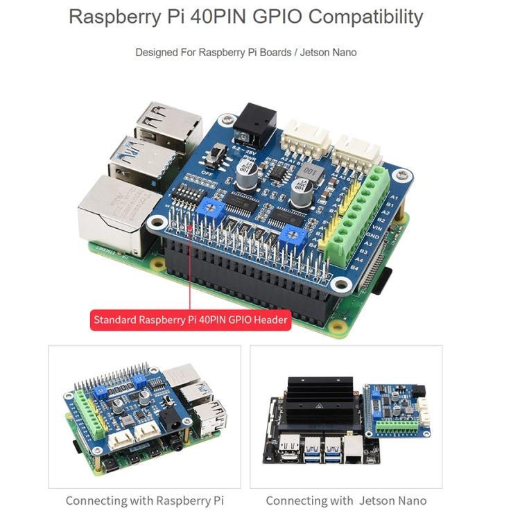 Waveshare HRB8825 HAT pour Moteur Pas à Pas pour Raspberry Pi, pilote deux moteurs pas à pas, jusqu'à 1/32 micropas