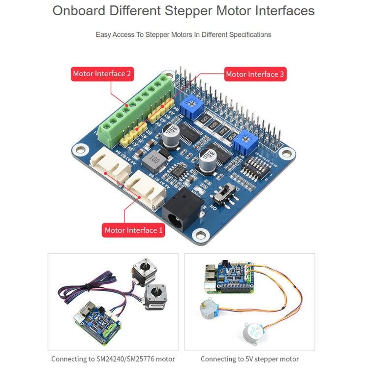 Waveshare HRB8825 HAT pour Moteur Pas à Pas pour Raspberry Pi, pilote deux moteurs pas à pas, jusqu'à 1/32 micropas