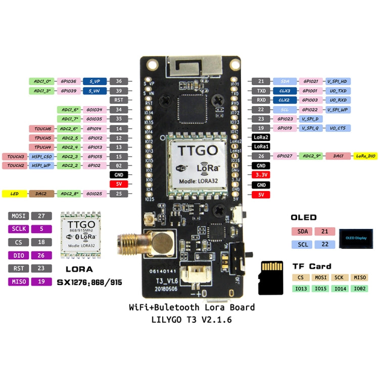 Module sans fil TTGO LORA32 V2.1 ESP32 0,96 pouces OLED Bluetooth WiFi 915MHz SMA IP5306 avec antenne, 915MHz