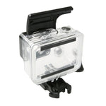 Boîtier étanche en plastique ABS pour caméra d'action sportive GoPro HERO4/3+ avec clip de verrouillage et porte arrière.