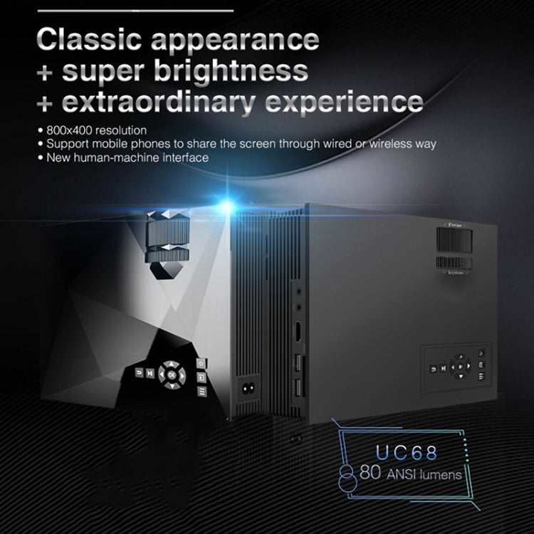 UC68 80ANSI 800x400 Vidéoprojecteur LED HD 1080P pour Home Cinéma, prise en charge USB/SD/HDMI/VGA/IR, UC68 800x400