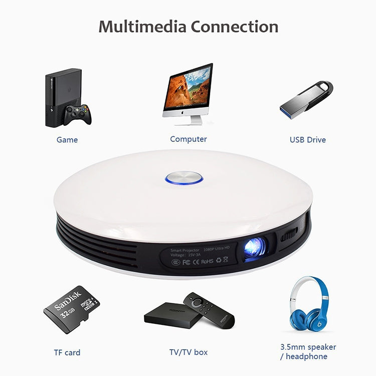 Wejoy DL-S9 220 Lumens 1280x720 720P Android 6.0 HD Bluetooth WiFi Projecteur Laser Intelligent 3D, Prise en Charge HDMI / USB x 2 / Carte TF
