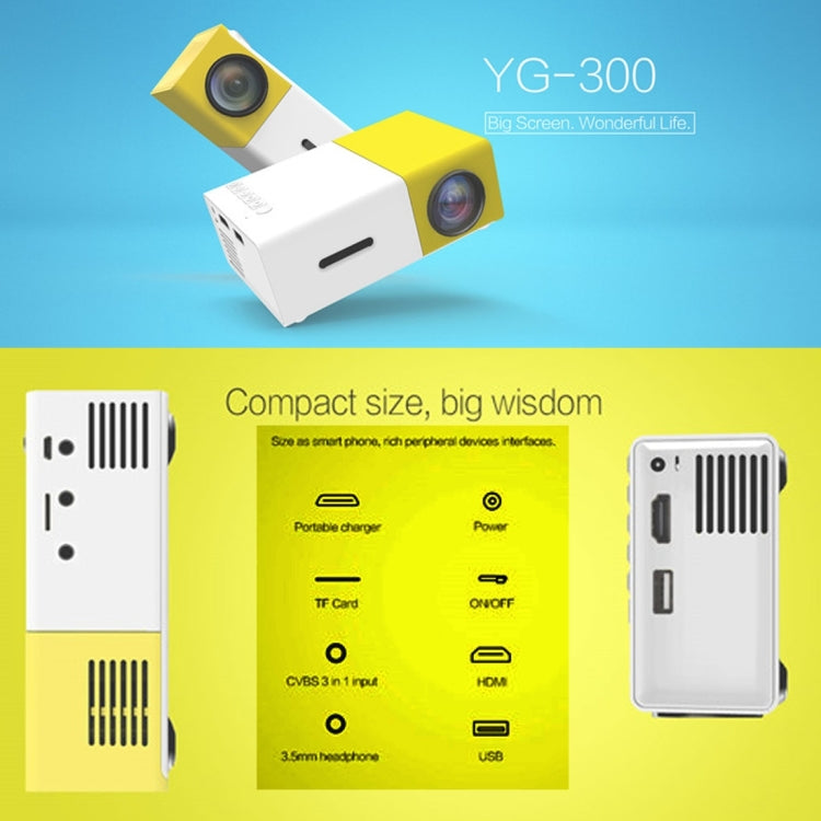 Mini projecteur LED home cinéma portable YG300 400LM avec télécommande, compatible HDMI, AV, SD, USB