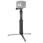 RUIGPRO Trépied monobloc portable avec perche à selfie et monopode télescopique pour GoPro, Insta360, DJI et autres caméras d'action (noir)