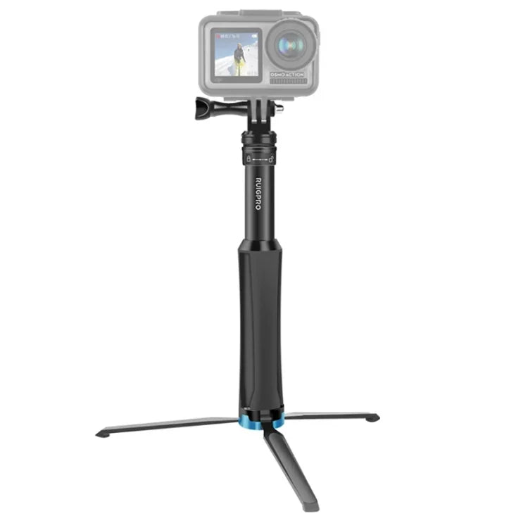 RUIGPRO Trépied monobloc portable avec perche à selfie et monopode télescopique pour GoPro, Insta360, DJI et autres caméras d'action (noir)