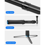 RUIGPRO Trépied monobloc portable avec perche à selfie et monopode télescopique pour GoPro, Insta360, DJI et autres caméras d'action (noir)