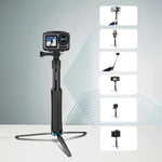 RUIGPRO Trépied monobloc portable avec perche à selfie et monopode télescopique pour GoPro, Insta360, DJI et autres caméras d'action (noir)