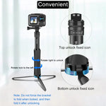 RUIGPRO Trépied monobloc portable avec perche à selfie et monopode télescopique pour GoPro, Insta360, DJI et autres caméras d'action (noir)