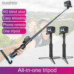 RUIGPRO Trépied monobloc portable avec perche à selfie et monopode télescopique pour GoPro, Insta360, DJI et autres caméras d'action (noir)