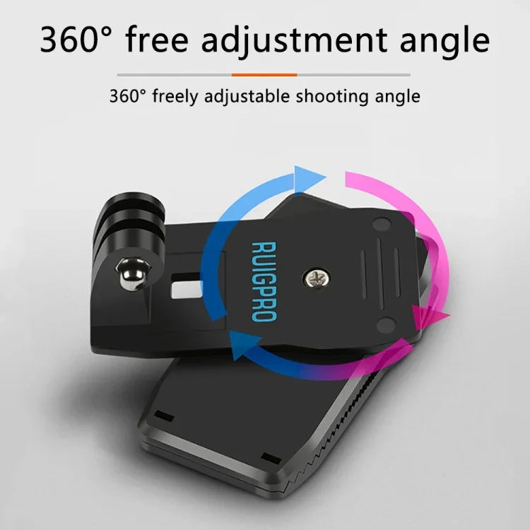 Support de fixation pour sac à dos RUIGPRO avec pince et vis pour GoPro, Insta360, DJI et autres caméras d'action, rotation à 360°.