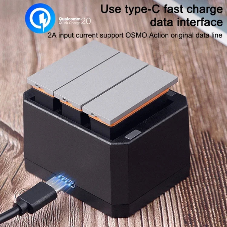 Chargeur triple batterie USB avec indicateur LED pour DJI OSMO Action, Chargeur