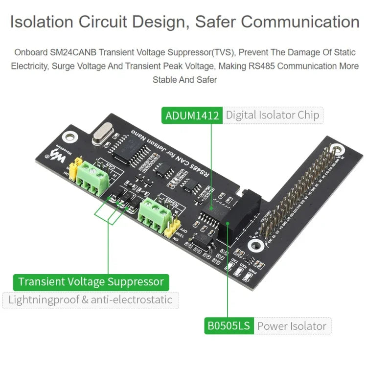 Carte d'extension Waveshare RS485 CAN pour Jetson Nano, isolation numérique, circuit de protection intégré