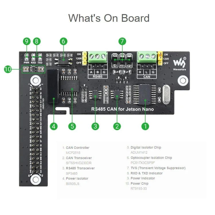 Carte d'extension Waveshare RS485 CAN pour Jetson Nano, isolation numérique, circuit de protection intégré