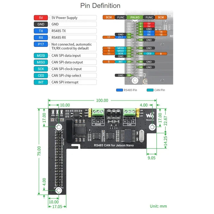 Carte d'extension Waveshare RS485 CAN pour Jetson Nano, isolation numérique, circuit de protection intégré