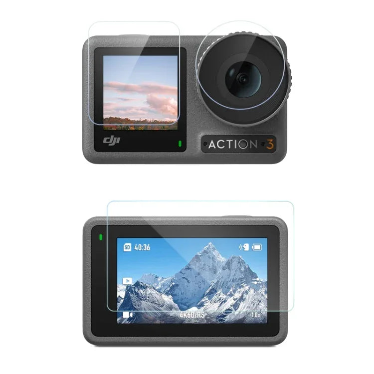 Film de protection anti-explosion Diamond pour écran avant et arrière avec objectif 3 en 1 pour DJI Osmo Action 3