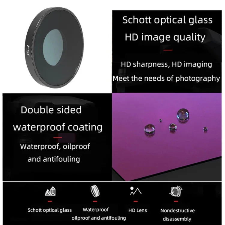 Filtre d'objectif JSR 3 en 1 CPL ND8 ND16 pour DJI Osmo Action 3, 3 en 1