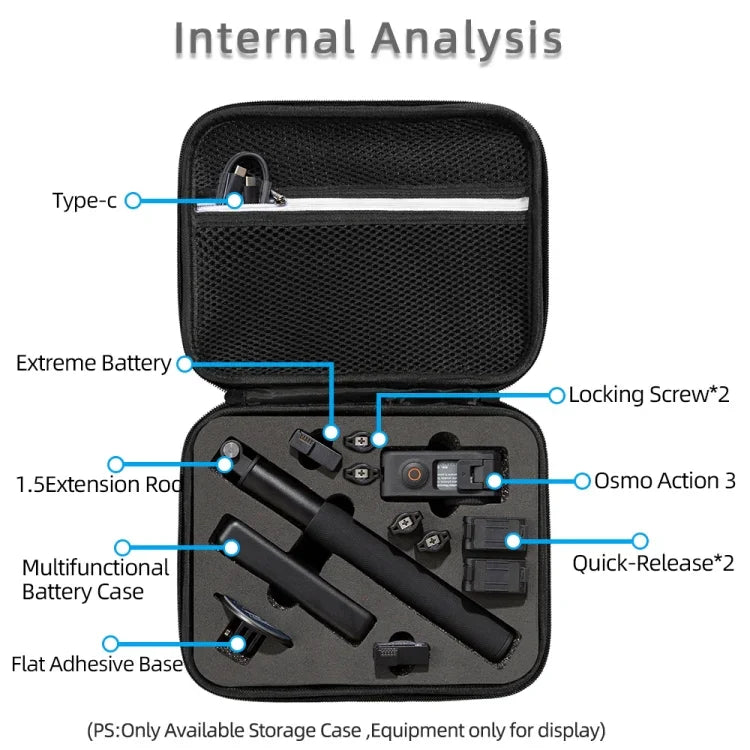 Étui de transport et de rangement pour DJI Osmo Action 3, dimensions : 24 x 19 x 9 cm.