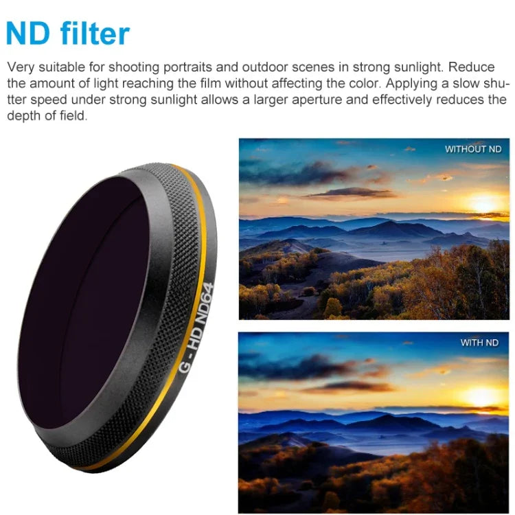 Filtre d'objectif PGYTECH X4S-HD ND64 à bord doré pour drone DJI Inspire 2 / X4S avec nacelle stabilisée, ND64