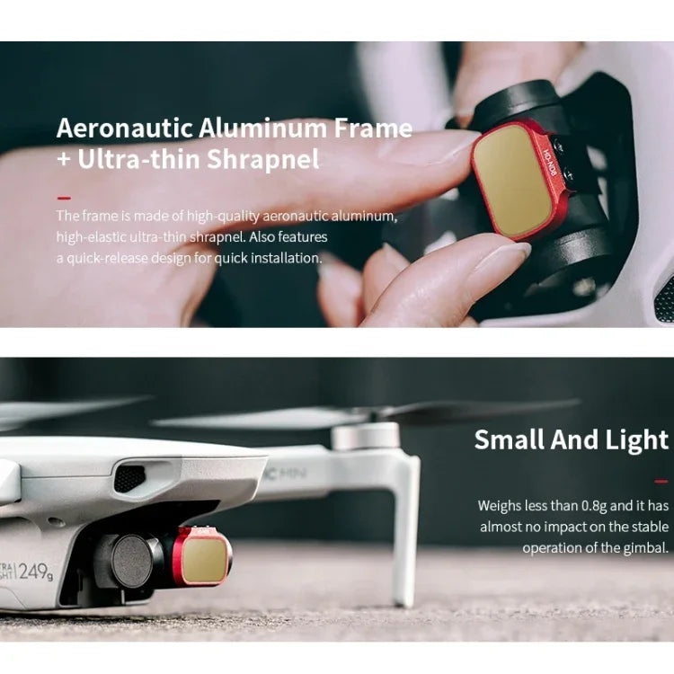 Ensemble de 4 filtres à atténuation PGYTECH P-12A-019 ND8/16/32/64 pour drone DJI Mavic Mini.