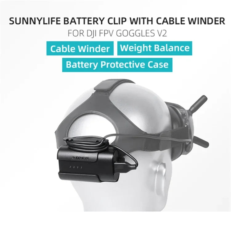 Étui de protection avec clip de batterie et enrouleur de câble Sunnylife pour lunettes DJI FPV V2, support de batterie Sunnylife