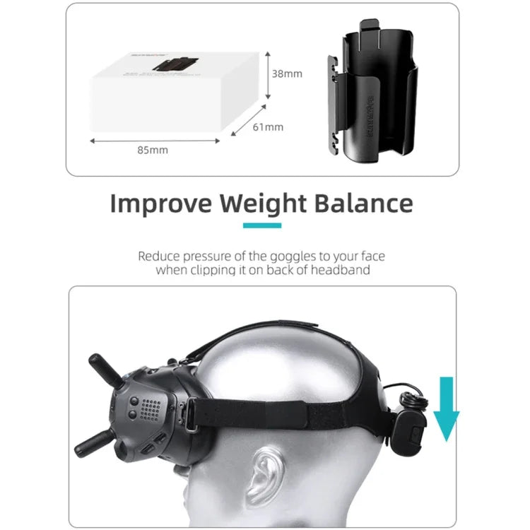 Étui de protection avec clip de batterie et enrouleur de câble Sunnylife pour lunettes DJI FPV V2, support de batterie Sunnylife