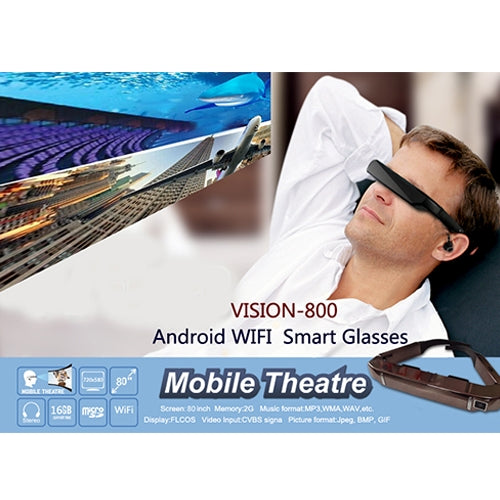 VISION-800 Android 4.4 1GB+2GB Lunettes intelligentes super Retina 3D VR Casques de réalité virtuelle avec caméra 5.0MP, support WiFi, Bluetooth, carte TF, enregistrement vidéo