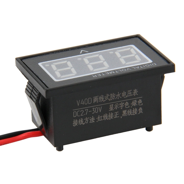 V40D Affichage lumière rouge 2 fils Mini voltmètre numérique étanche IPX4, mesure tension : DC 2,5-30V, DT0002G, DT0002L, DT0002R