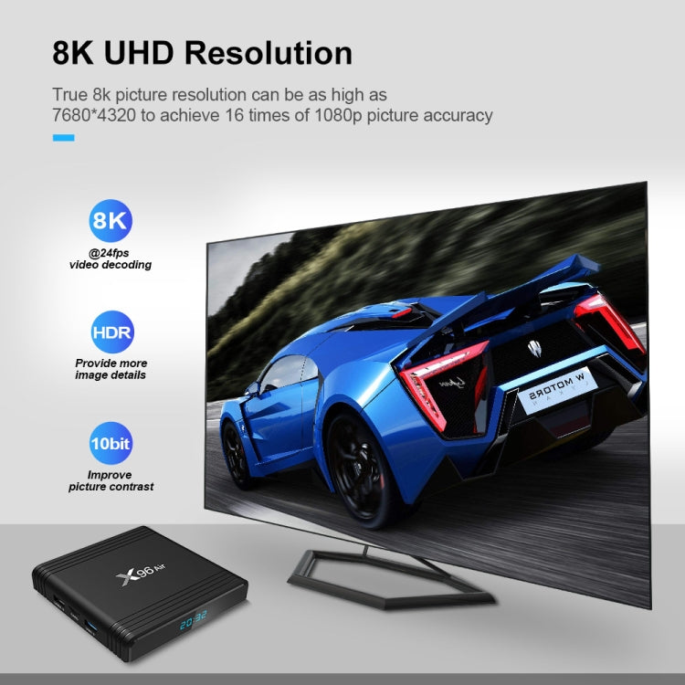 X96 Air 8K Smart TV BOX Android 9.0 Lecteur multimédia avec télécommande, Quad-core Amlogic S905X3, RAM : 4 Go, ROM : 32 Go, WiFi double bande, Bluetooth, prise australienne, 4 Go+32 Go