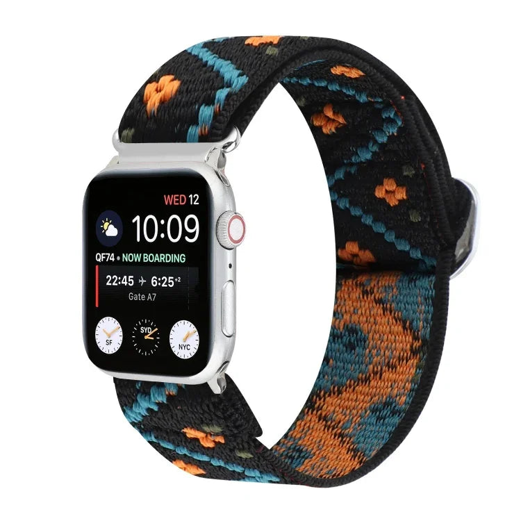 Metal Japanese Buckle Elastic Nylon Replacement Watchbands, For Apple Watch Series 7 45mm / 6 & SE & 5 & 4 44mm / 3 & 2 & 1 42mm, For Apple Watch Series 8&7 41mm / SE 2&6&SE&5&4 40mm / 3&2&1 38mm                                                         ...
