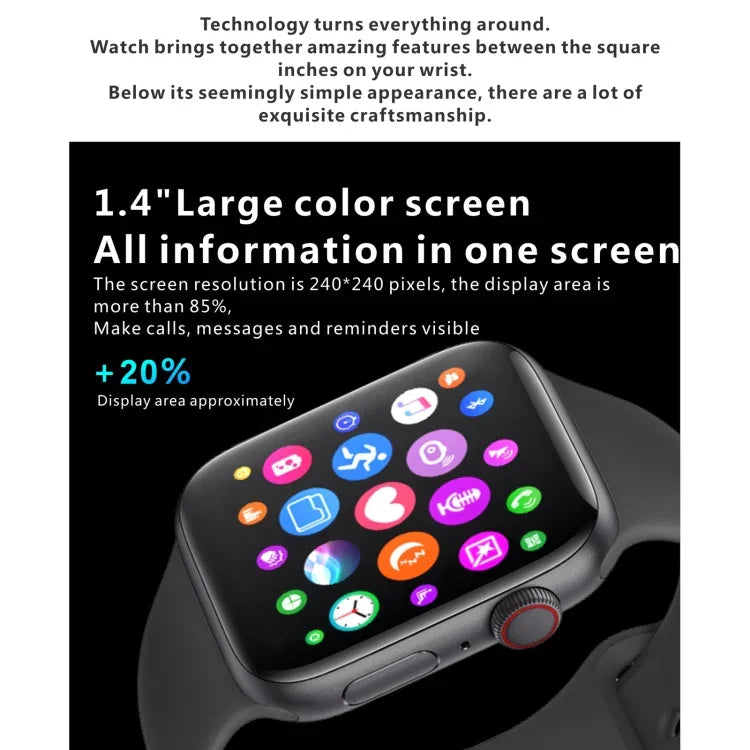 Montre connectée H55Pro avec écran TFT 1,4 pouce, Bluetooth, suivi du sommeil, de la fréquence cardiaque et de la pression artérielle, bracelet en silicone.