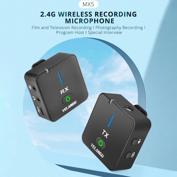 Microphone sans fil YELANGU MX5 2.4G pour diffusion en direct, interview et tournage