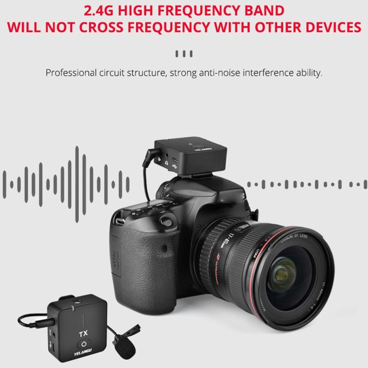 Microphone sans fil YELANGU MX5 2.4G pour diffusion en direct, interview et tournage