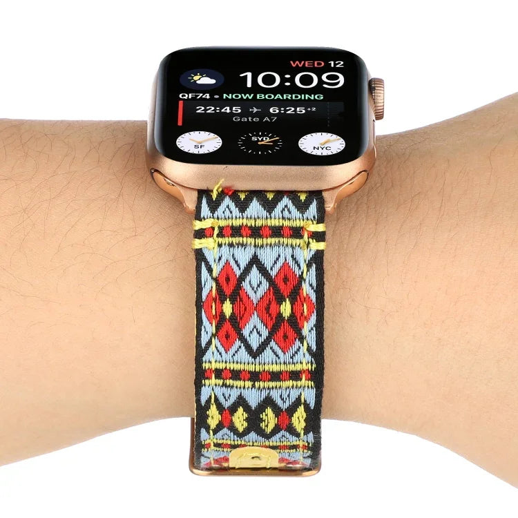 Ethnic Leather Watchband For Apple Watch Series 6 & SE & 5 & 4 44mm / 3 & 2 & 1 42mm, For Apple Watch Series 7 45mm / 6 & SE & 5 & 4 44mm / 3 & 2 & 1 42mm