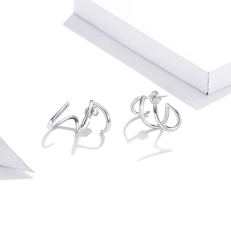 Boucles d'oreilles femme S925 argent sterling, style simple, lignes