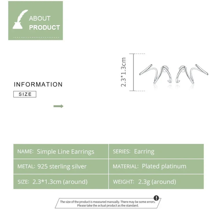 Boucles d'oreilles femme S925 argent sterling, style simple, lignes