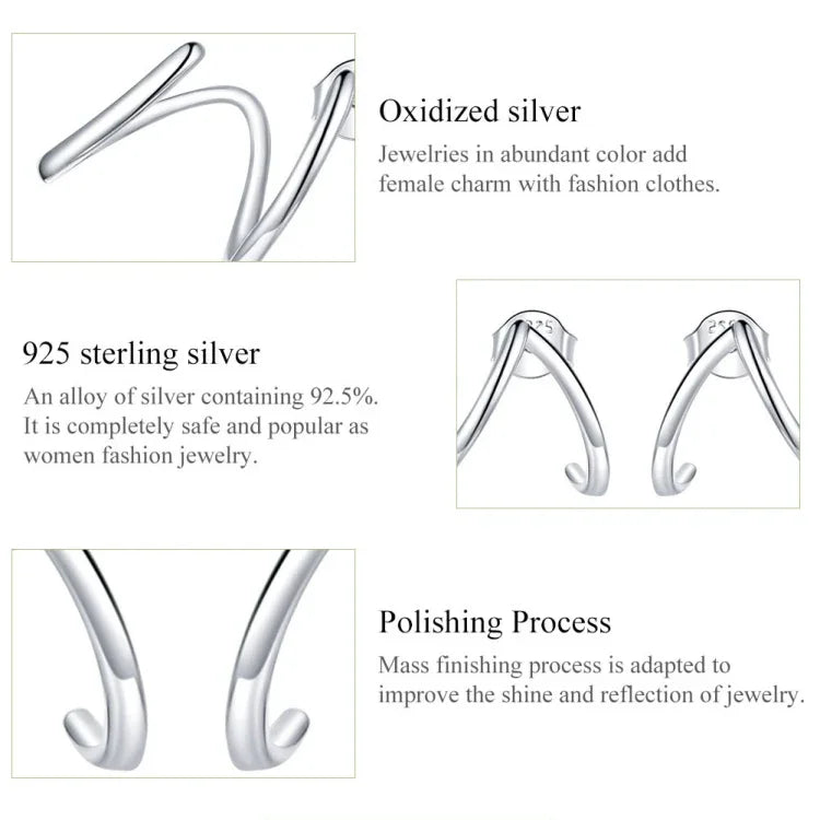 Boucles d'oreilles femme S925 argent sterling, style simple, lignes