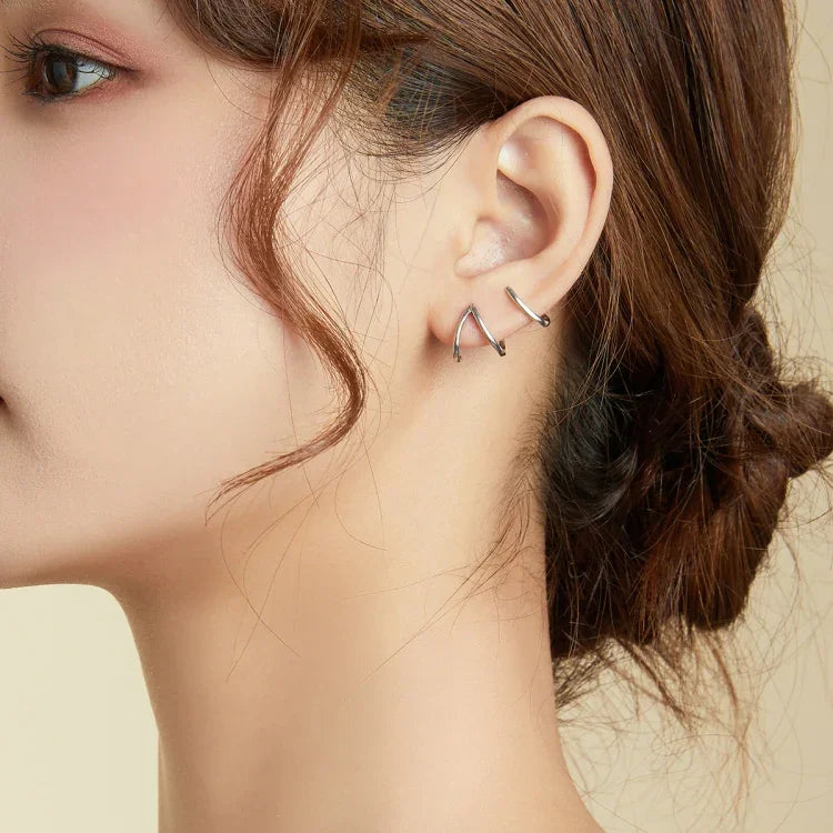 Boucles d'oreilles femme S925 argent sterling, style simple, lignes