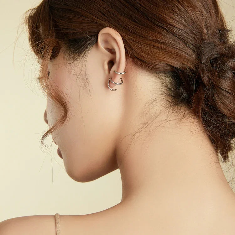 Boucles d'oreilles femme S925 argent sterling, style simple, lignes