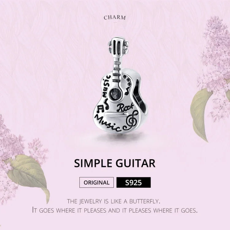 Accessoires de bracelet et collier à breloques guitare en argent sterling S925, guitare