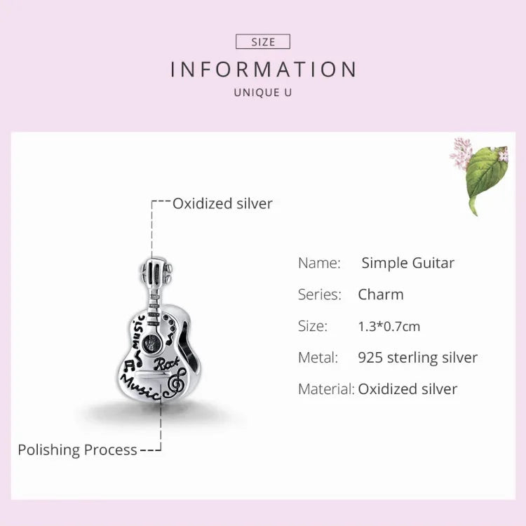 Accessoires de bracelet et collier à breloques guitare en argent sterling S925, guitare