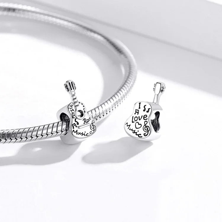 Accessoires de bracelet et collier à breloques guitare en argent sterling S925, guitare