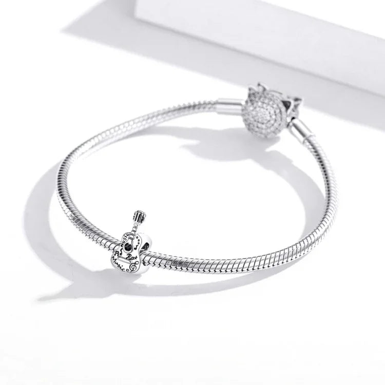Accessoires de bracelet et collier à breloques guitare en argent sterling S925, guitare