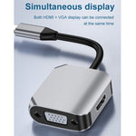 Adaptateur convertisseur 2 en 1 Type-C / USB-C vers HDMI + VGA HW-6002, HW-6002