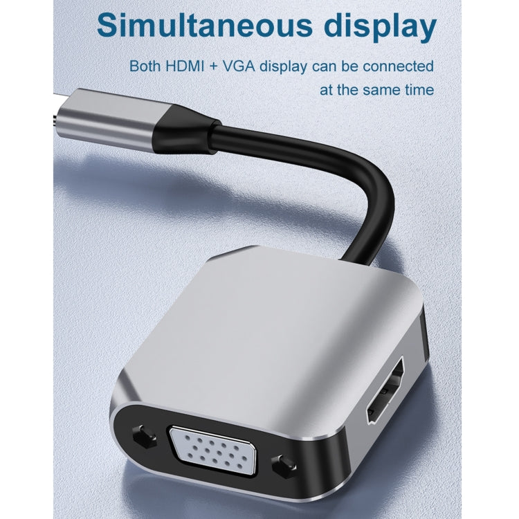 Adaptateur convertisseur 2 en 1 Type-C / USB-C vers HDMI + VGA HW-6002, HW-6002