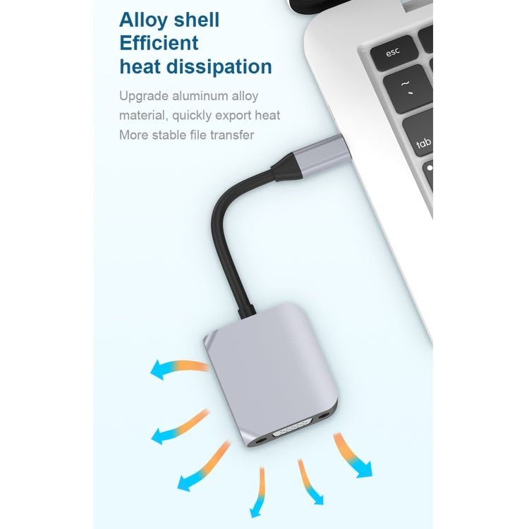 Adaptateur convertisseur 2 en 1 Type-C / USB-C vers HDMI + VGA HW-6002, HW-6002