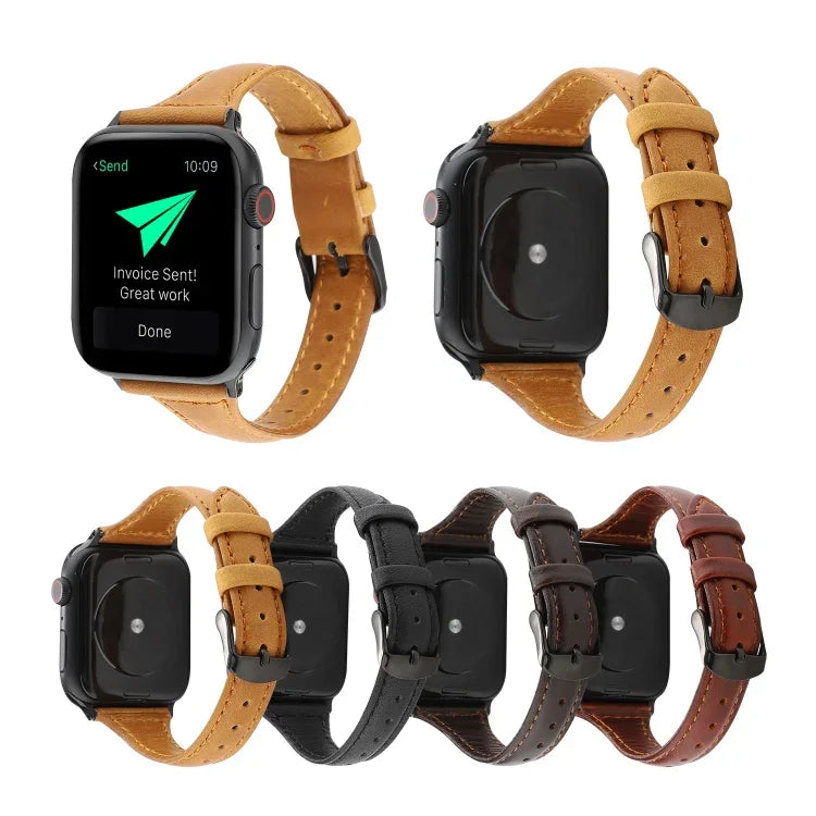 Bracelet en cuir véritable texturé Crazy Horse, pour Apple Watch Series 7 41mm / 6 & SE & 5 & 4 40mm / 3 & 2 & 1 38mm, pour Apple Watch Series 8&7 41mm / SE 2&6&SE&5&4 40mm / 3&2&1 38mm