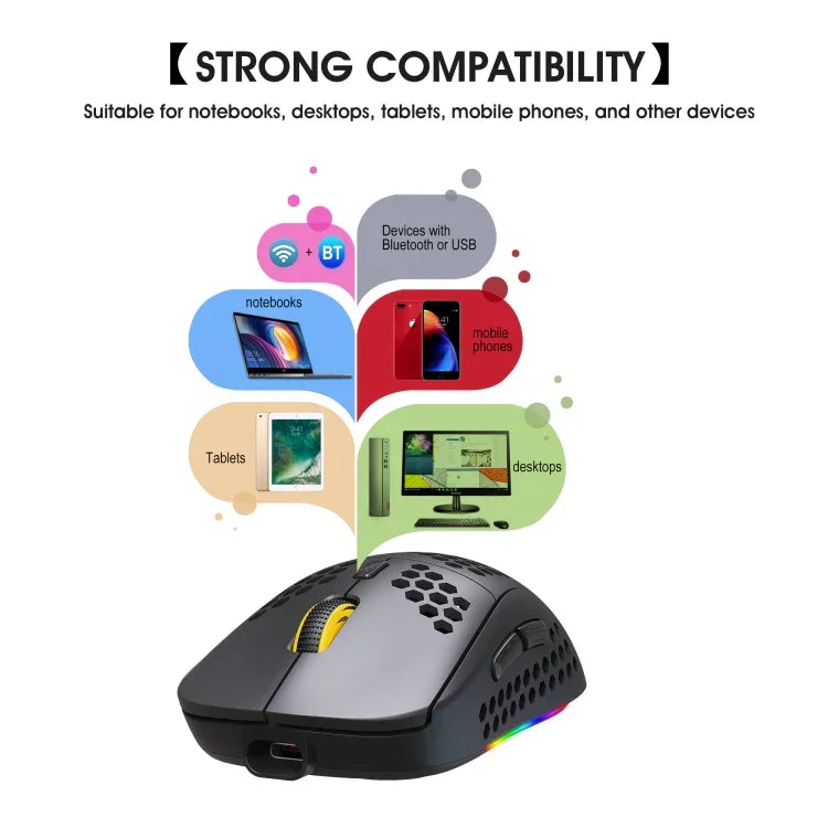 Souris Gamer Sans Fil HXSJ T90 RGB Trois Modes