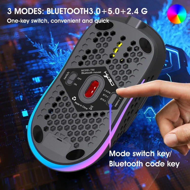 Souris Gamer Sans Fil HXSJ T90 RGB Trois Modes