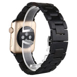 Wooden wrist strap for Apple Watch, compatible with various models, showcasing stylish design and easy installation.